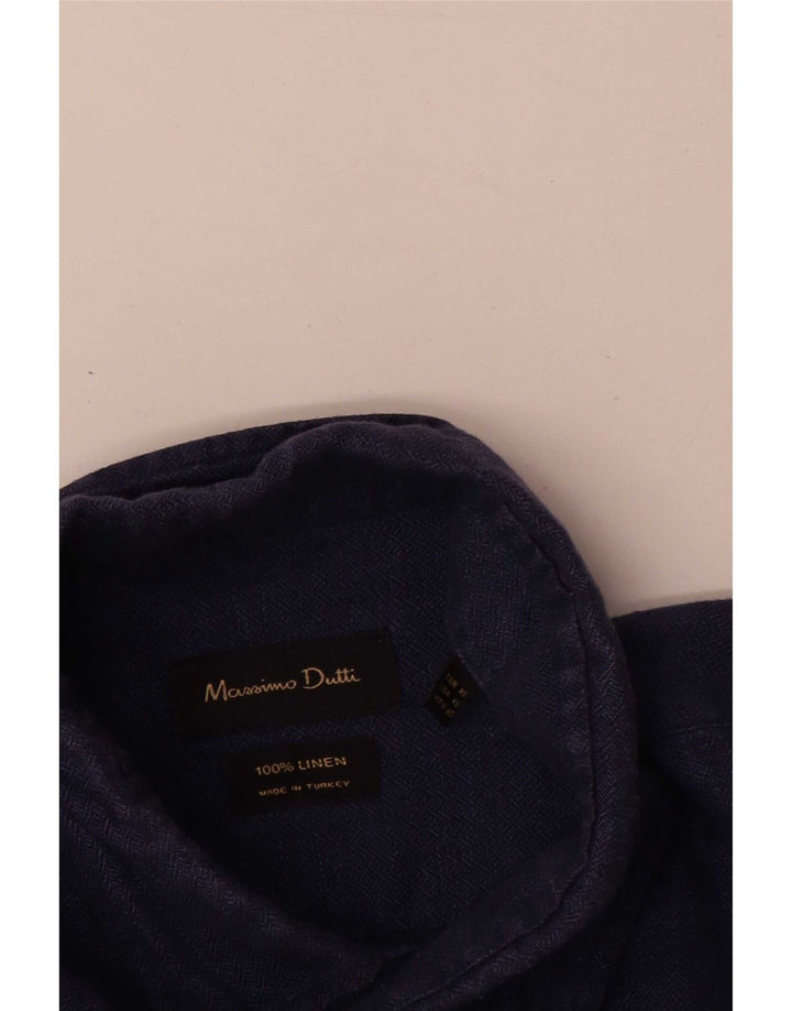 Camisa masculina Massimo Dutti XL linho espinha de peixe azul marinho