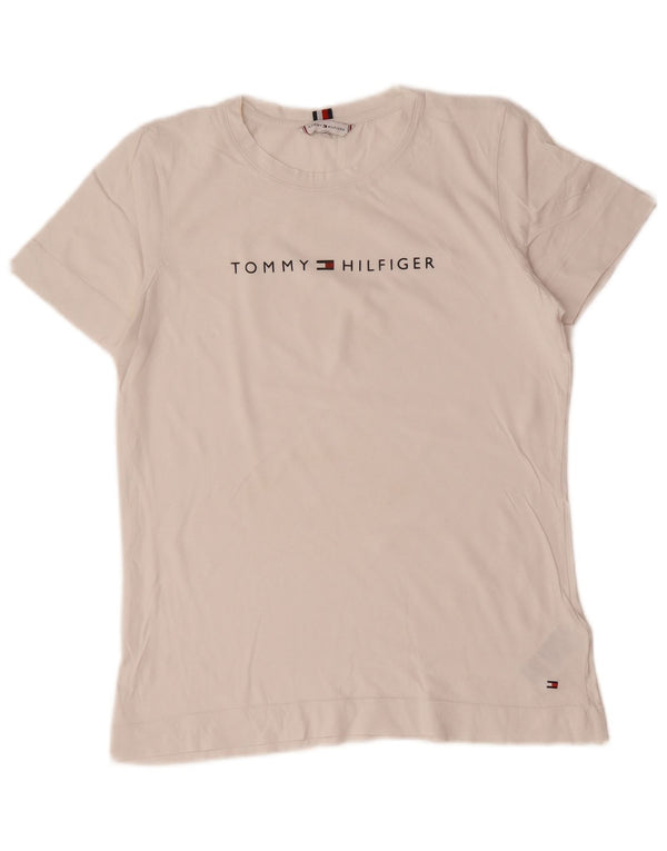 Camiseta feminina Tommy Hilfiger com estampa gráfica UK 14 algodão branco médio