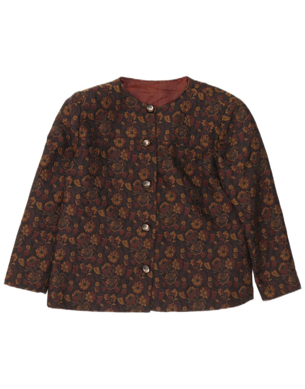 Jaqueta blazer feminina vintage com 5 botões Reino Unido 16 grande marrom floral