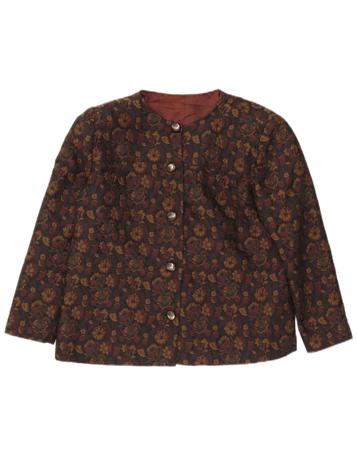 Jaqueta blazer feminina vintage com 5 botões Reino Unido 16 grande marrom floral