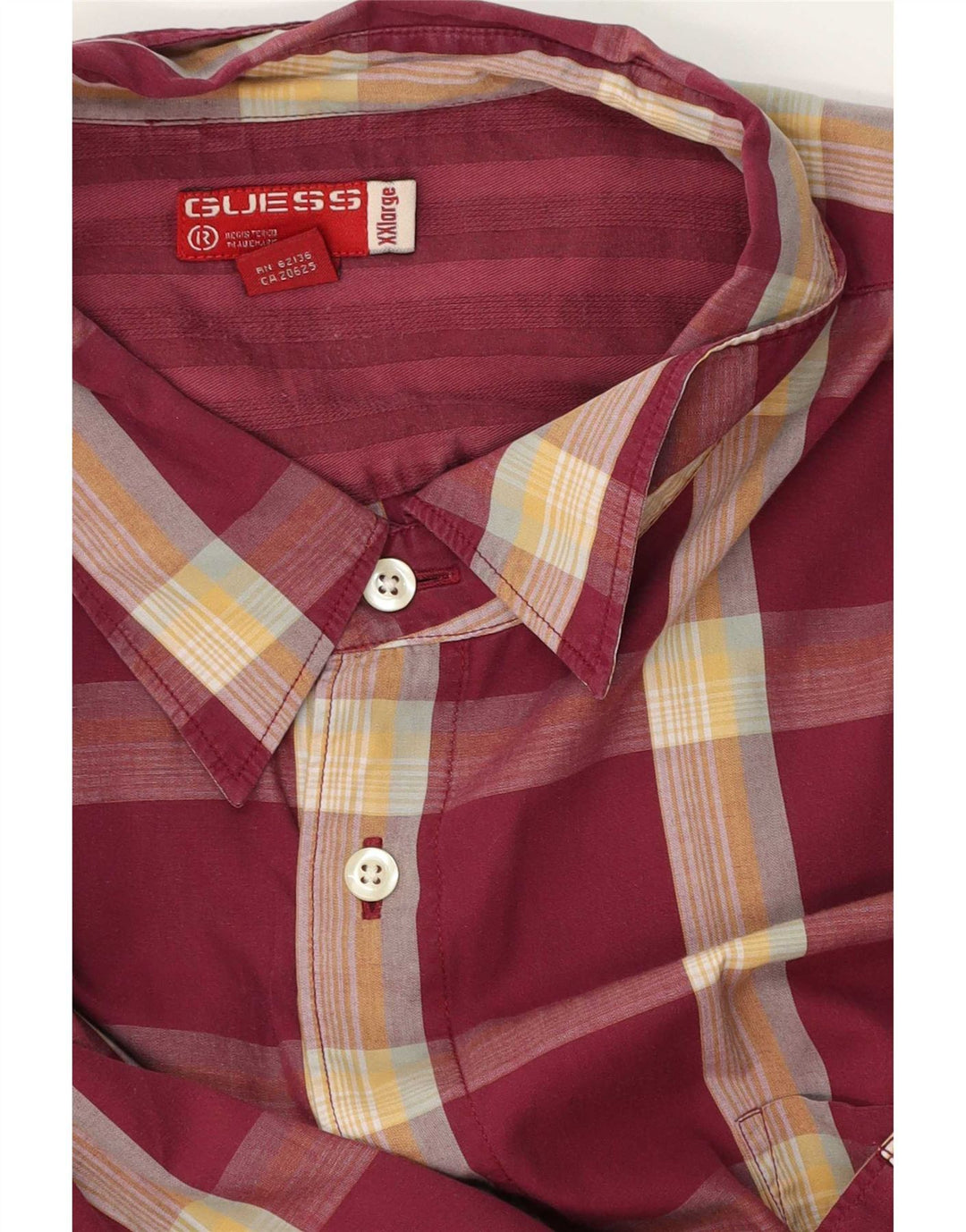 Guess Camisa masculina de manga curta 2XL Borgonha xadrez