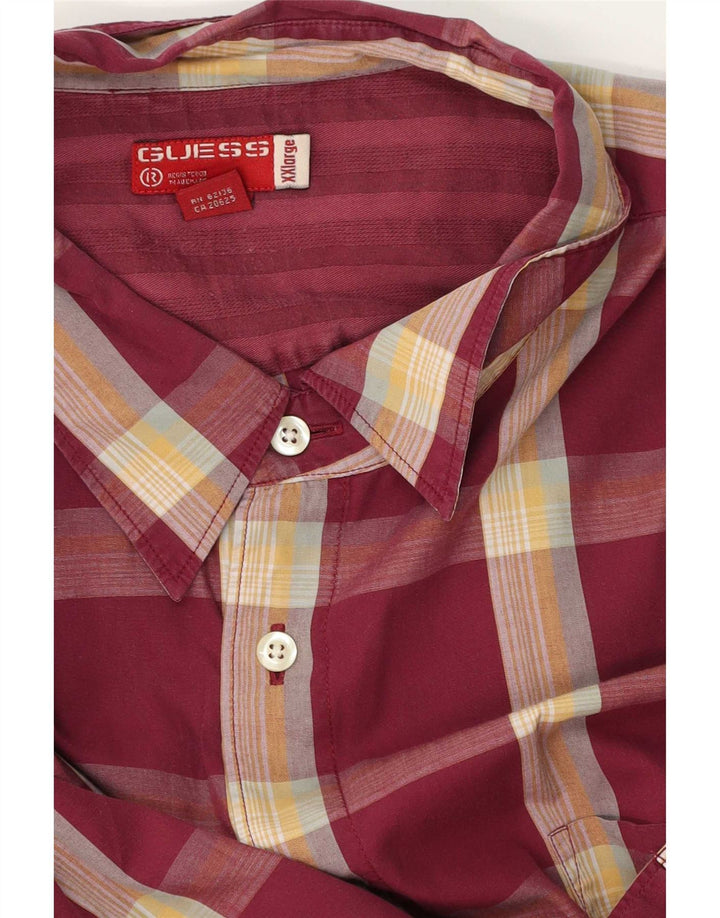 Guess Camisa masculina de manga curta 2XL Borgonha xadrez