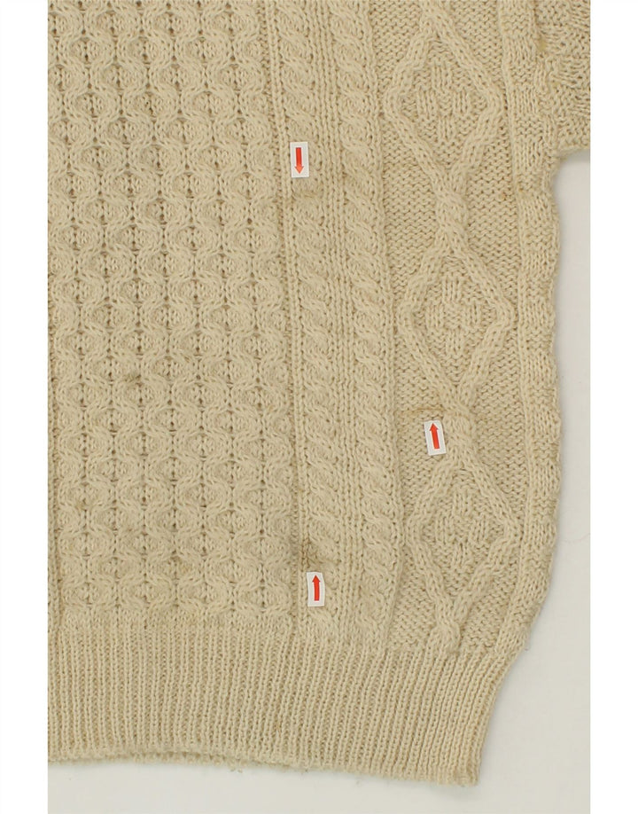ARANCRAFTS Suéter feminino com gola canoa, Reino Unido, 10 lã bege pequena