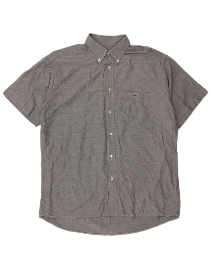 Lacoste Camisa masculina de manga curta tamanho 41 grande cinza manchado