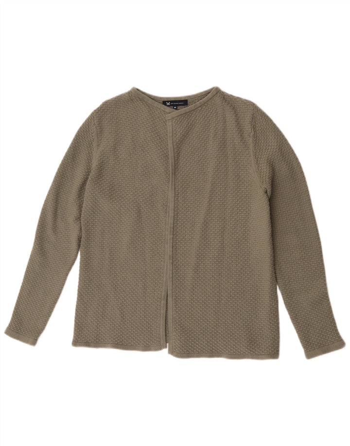 Suéter feminino aberto de cardigã da Crew Clothing UK 14 algodão verde médio