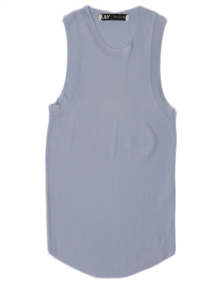 Colete feminino Zara UK 12 viscose azul médio