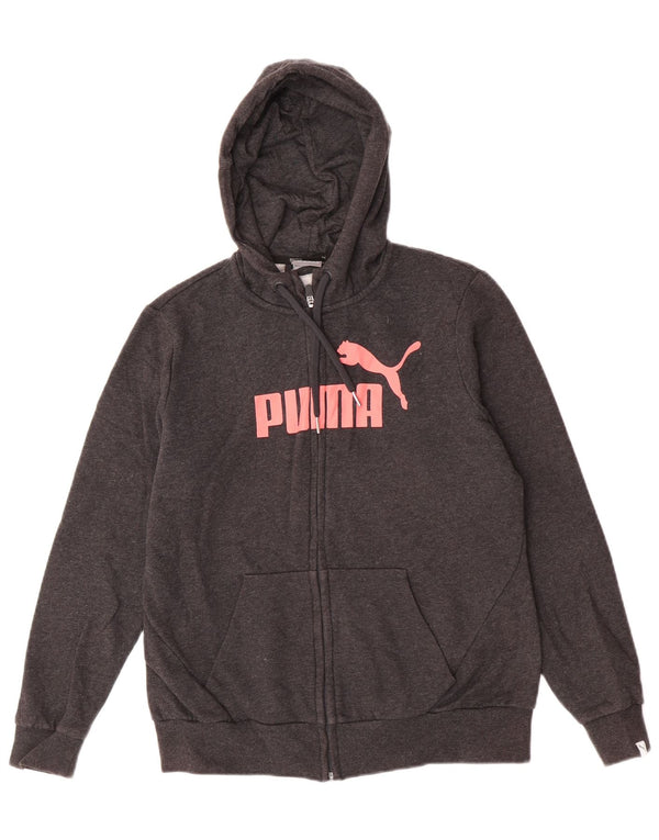 Suéter feminino Puma com capuz e zíper gráfico UK 14 grande cinza