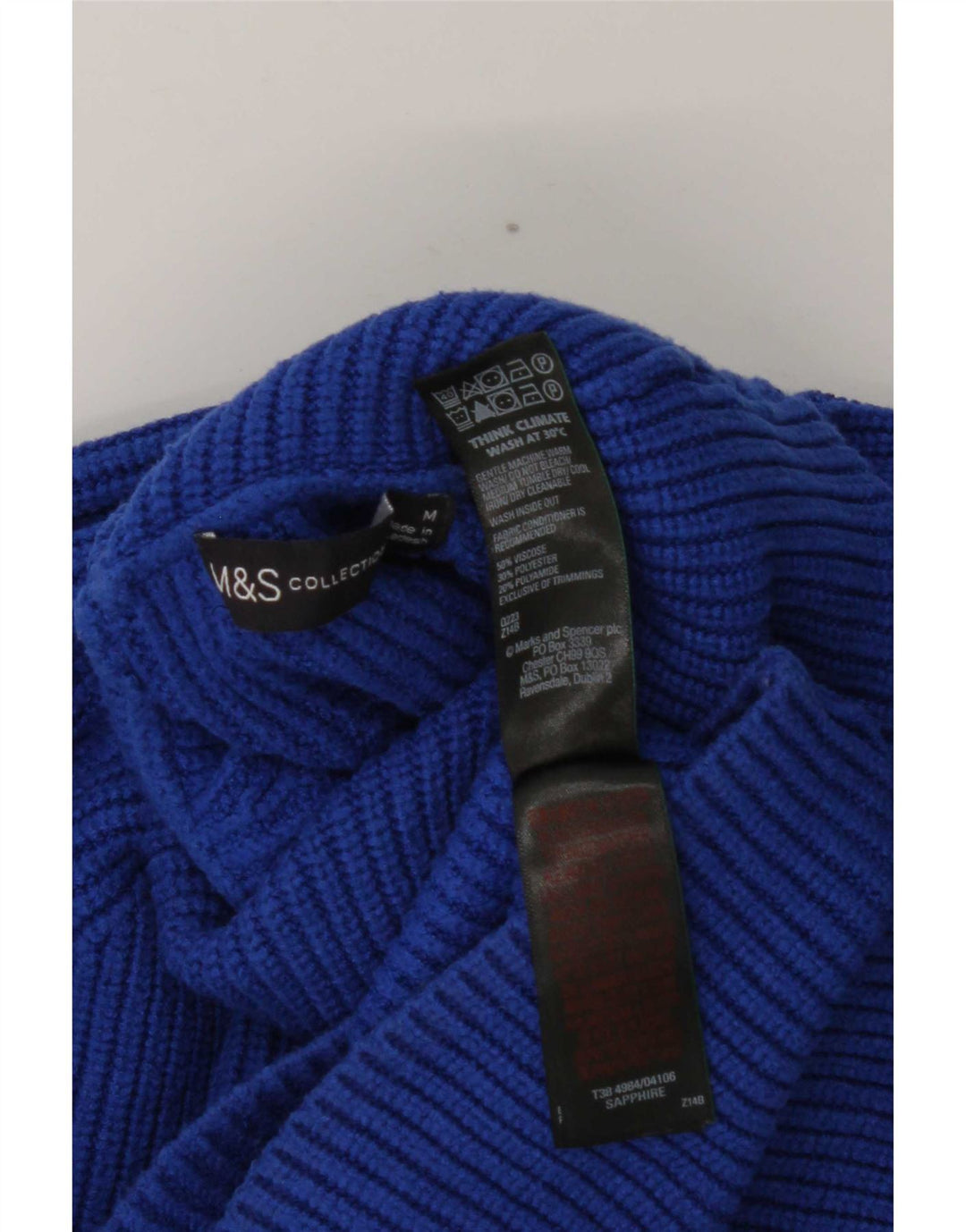 Suéter feminino Marks & Spencer com gola redonda Reino Unido 14 viscose azul médio