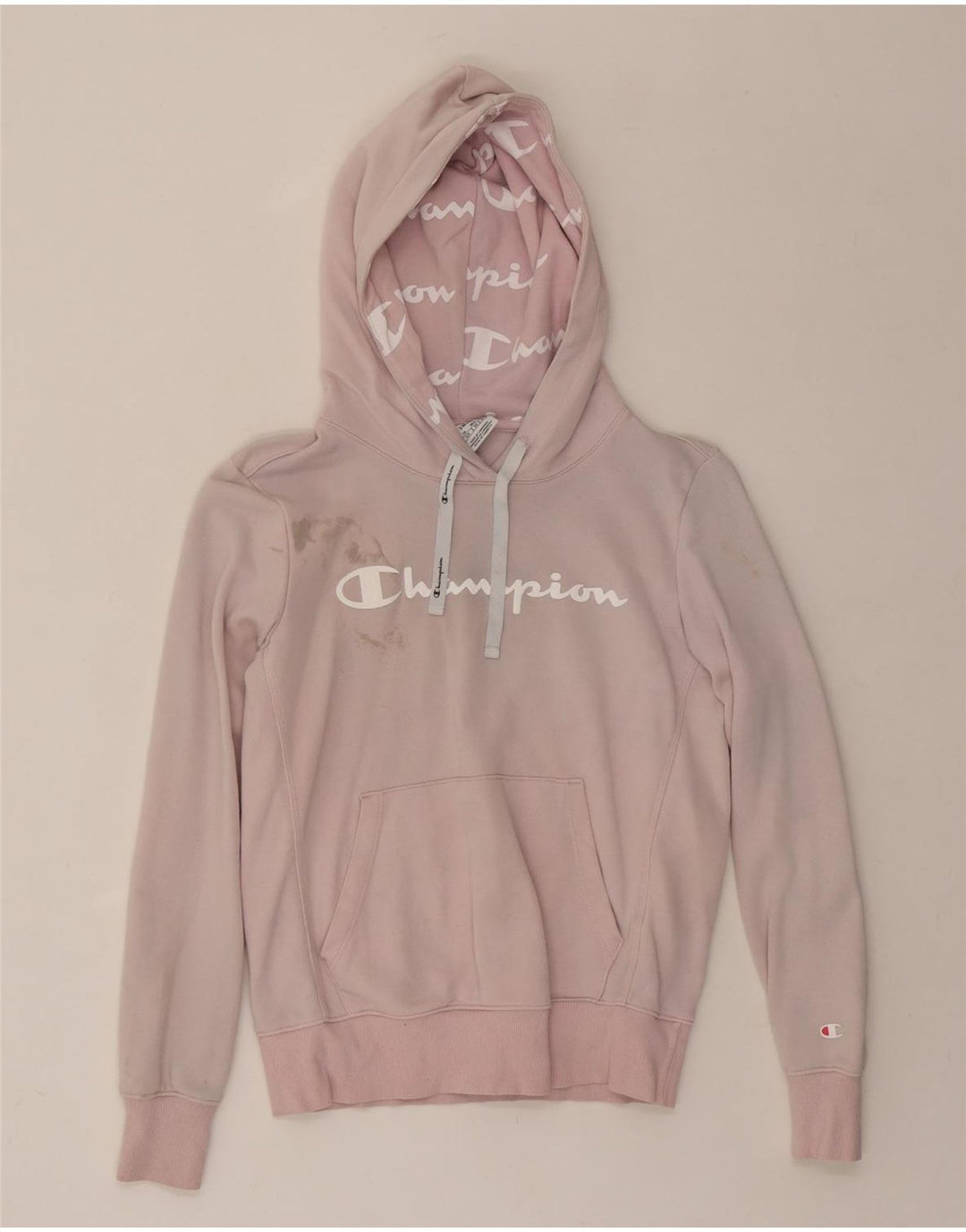 CHAMPION Womens Graphic Hoodie Jumper UK 10 Small Pink Vintage Champion and Second-Hand Champion from Messina Hembry 