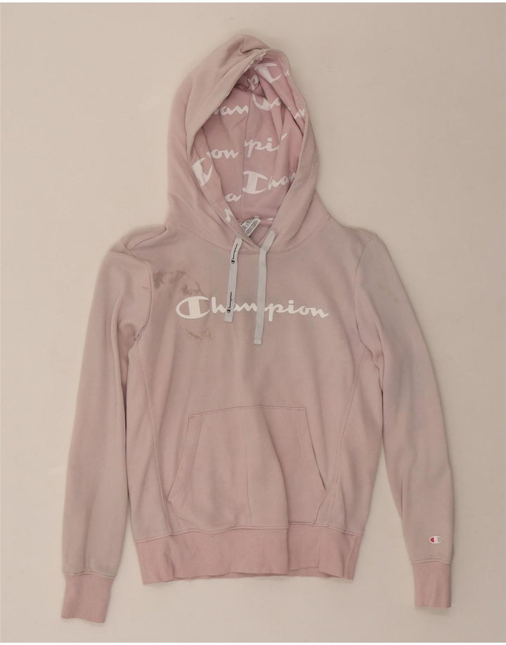 CHAMPION Womens Graphic Hoodie Jumper UK 10 Small Pink Vintage Champion and Second-Hand Champion from Messina Hembry 