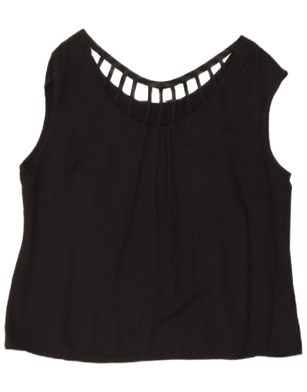 Blusa feminina sem mangas LAURA ASHLEY Top UK 18 XL preto viscose