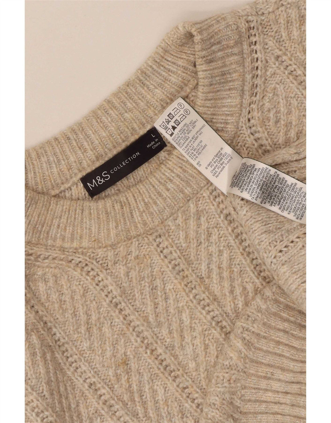 Suéter feminino Marks & Spencer com gola redonda, Reino Unido 16, grande, bege, poliéster