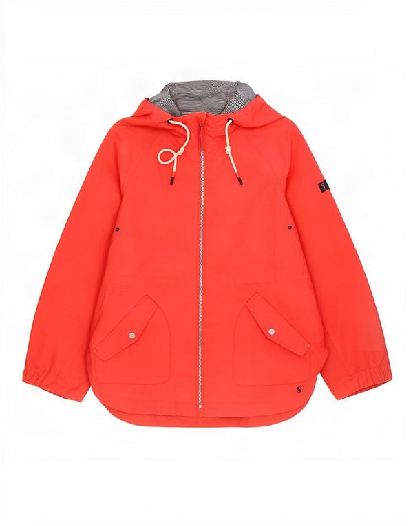 Jaqueta de chuva feminina com capuz Joules UK 12 algodão vermelho médio