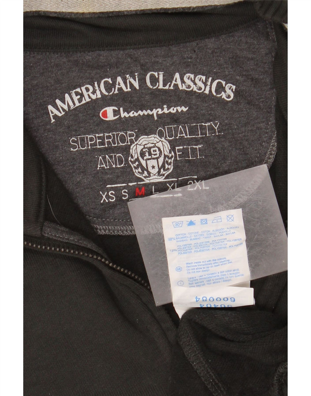 Moletom masculino Champion Classics com zíper e gola alta de algodão preto médio