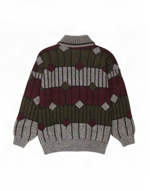 Vintage Mens Cardigan Sweater XL Multicoloured Geometric
