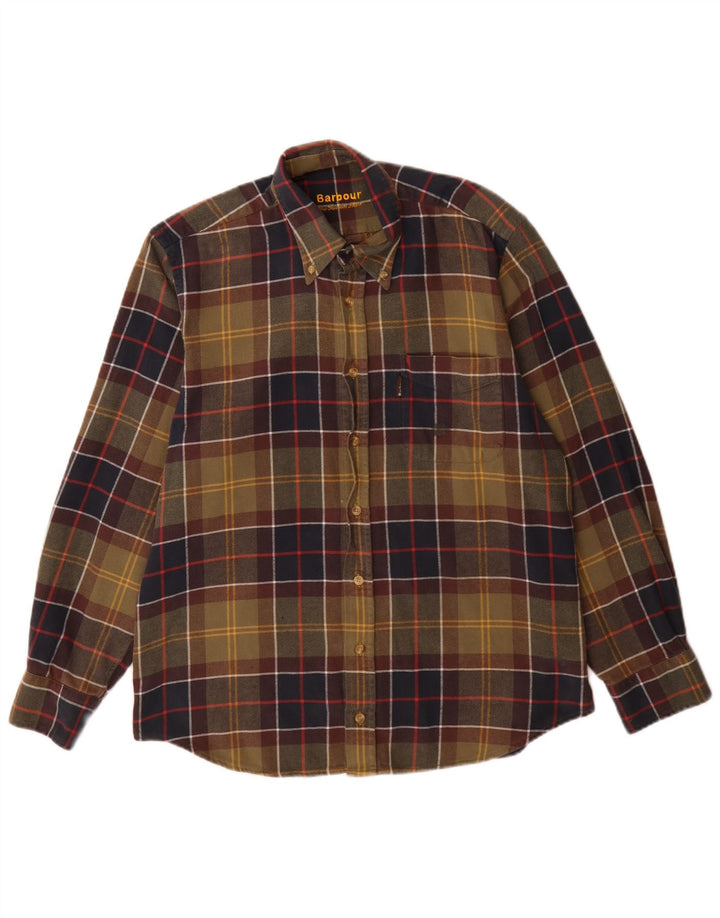 Camisa masculina de flanela Barbour Regular Fit algodão xadrez verde médio