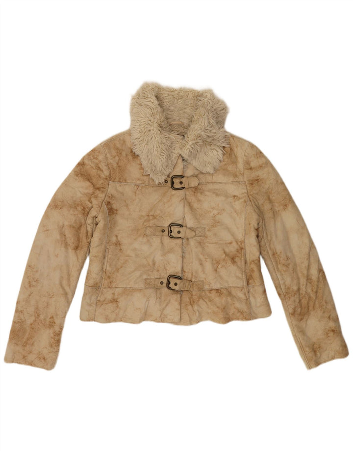 Jaqueta feminina Armani Jeans Crop Sherpa IT 44 Médio Bege Tie Dye Acrílico