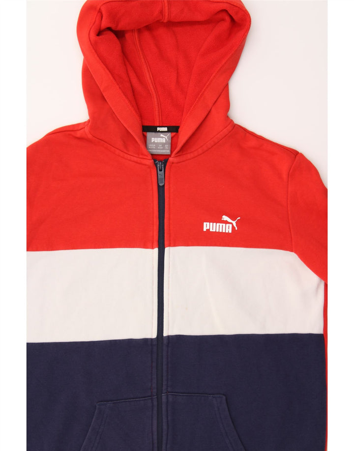 PUMA Boys Zip Hoodie Sweater 15-16 Years Red Colourblock Cotton Vintage Puma and Second-Hand Puma from Messina Hembry 