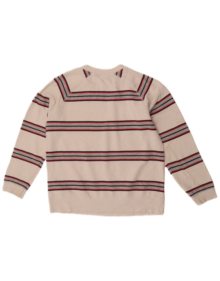 Crew Clothing feminino oversized moletom jumper UK 10 pequeno listrado branco