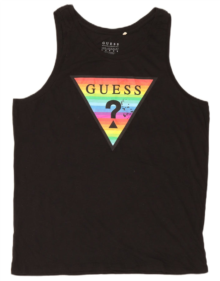 Guess Mens Colete Gráfico Top Grande Algodão Preto