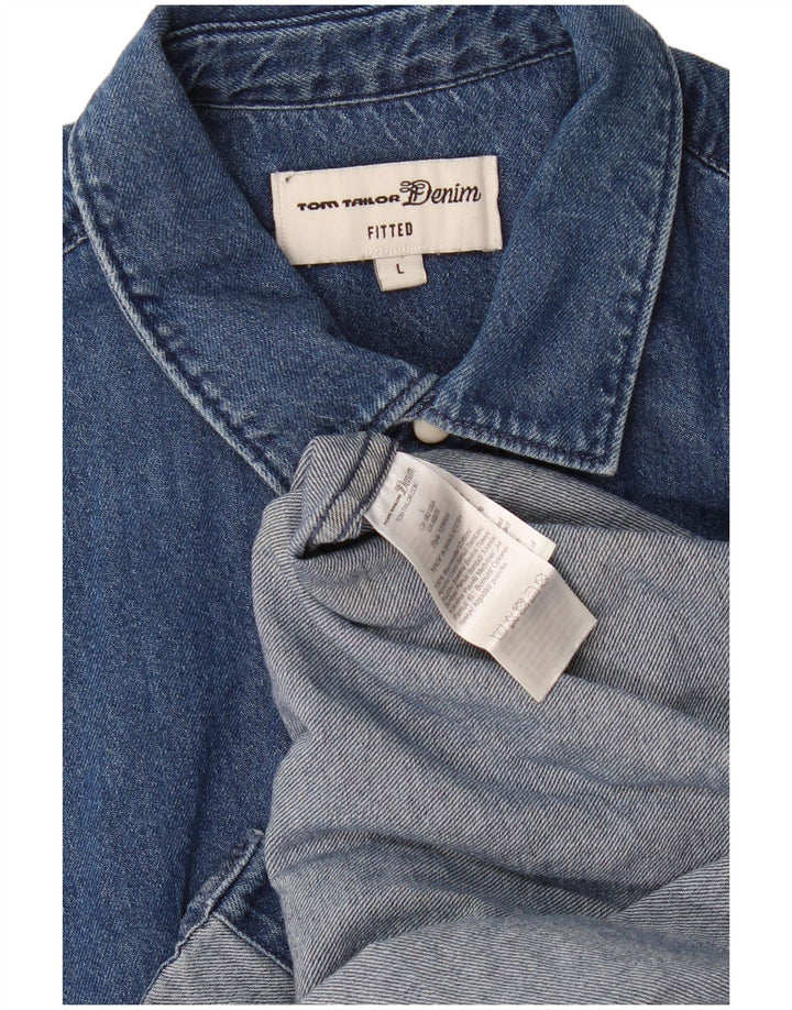Camisa jeans masculina Tom Tailor grande algodão azul marinho