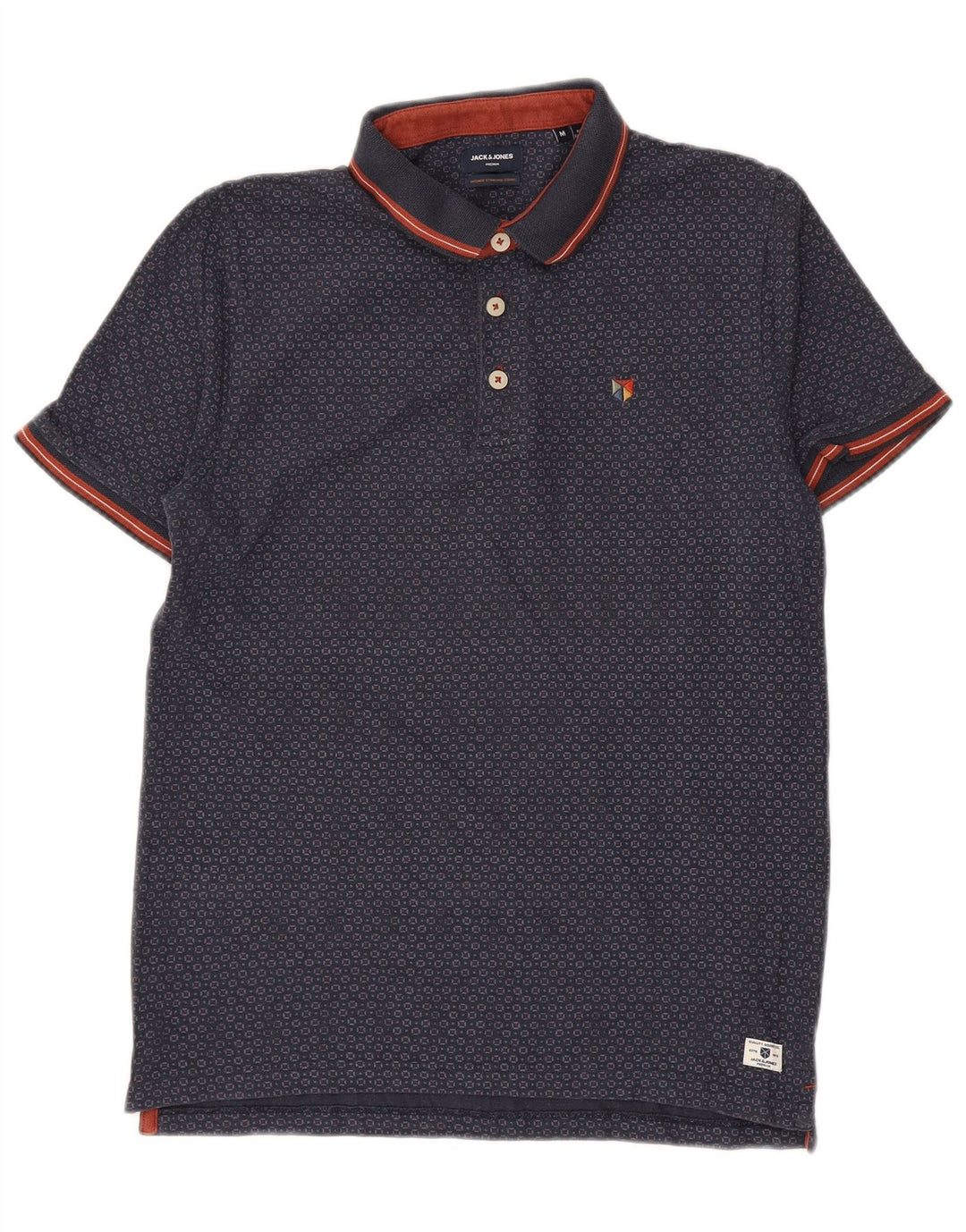 JACK & JONES Camisa polo masculina premium média azul marinho algodão geométrico