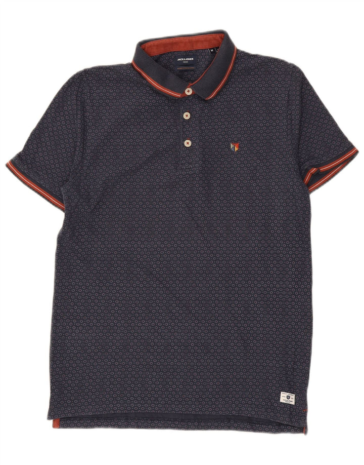 JACK & JONES Camisa polo masculina premium média azul marinho algodão geométrico