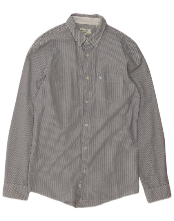 Jack Wills Camisa masculina clássica de ajuste pequeno algodão listrado cinza