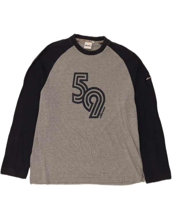 Top gráfico masculino ELLESSE manga comprida UK 46/48 XL cinza colorblock algodão