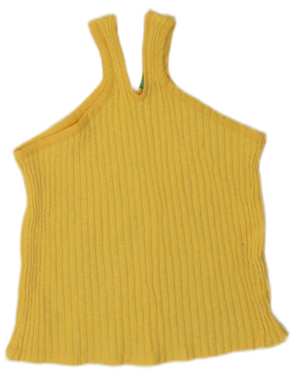 Top colete feminino Benetton UK 10 pequeno algodão amarelo