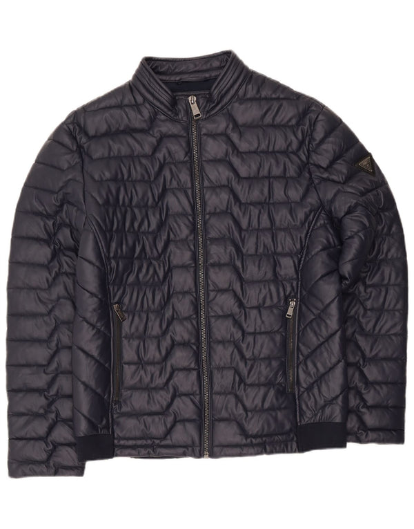Jaqueta acolchoada masculina Guess UK 42 XL azul marinho poliéster