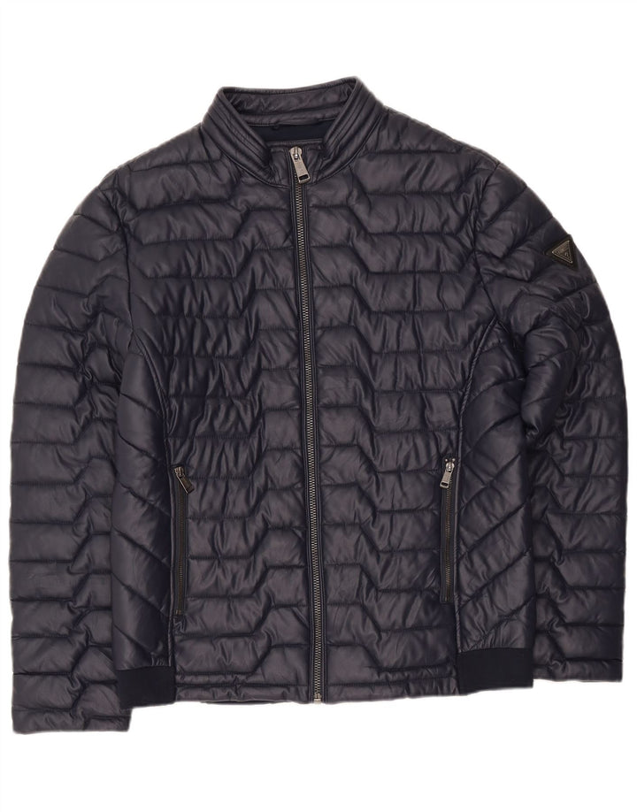 Jaqueta acolchoada masculina Guess UK 42 XL azul marinho poliéster