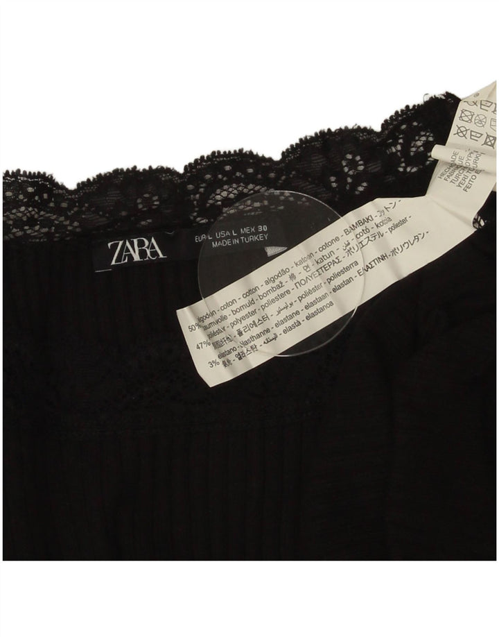 Blusa feminina Zara Top UK 14 grande algodão preto