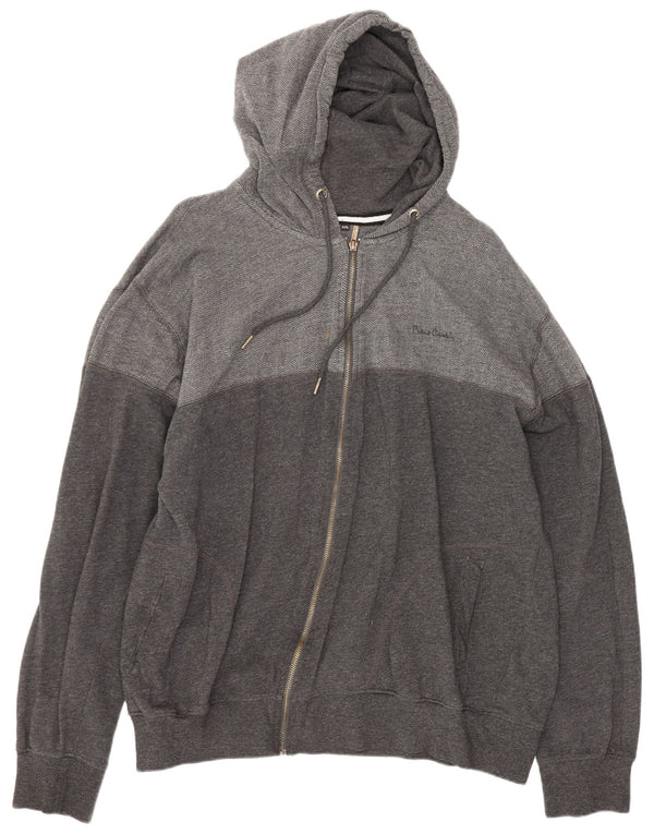 Suéter masculino Pierre Cardin com capuz e zíper 2XL algodão espinha de peixe cinza