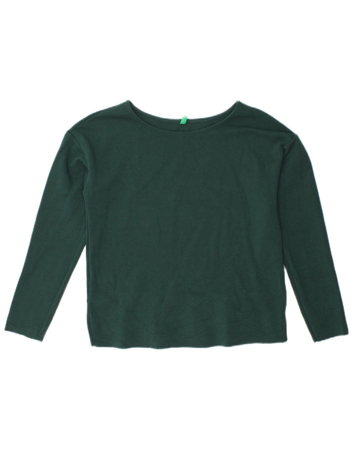 Top curto feminino BENETTON manga comprida Reino Unido 12 verde médio