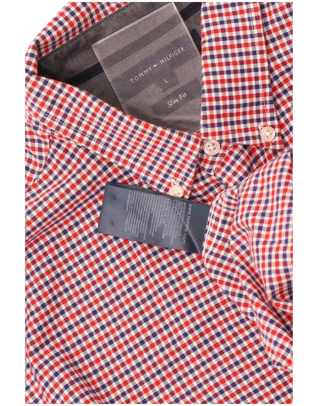 Camisa masculina Slim Fit Tommy Hilfiger grande algodão guingão multicolorido