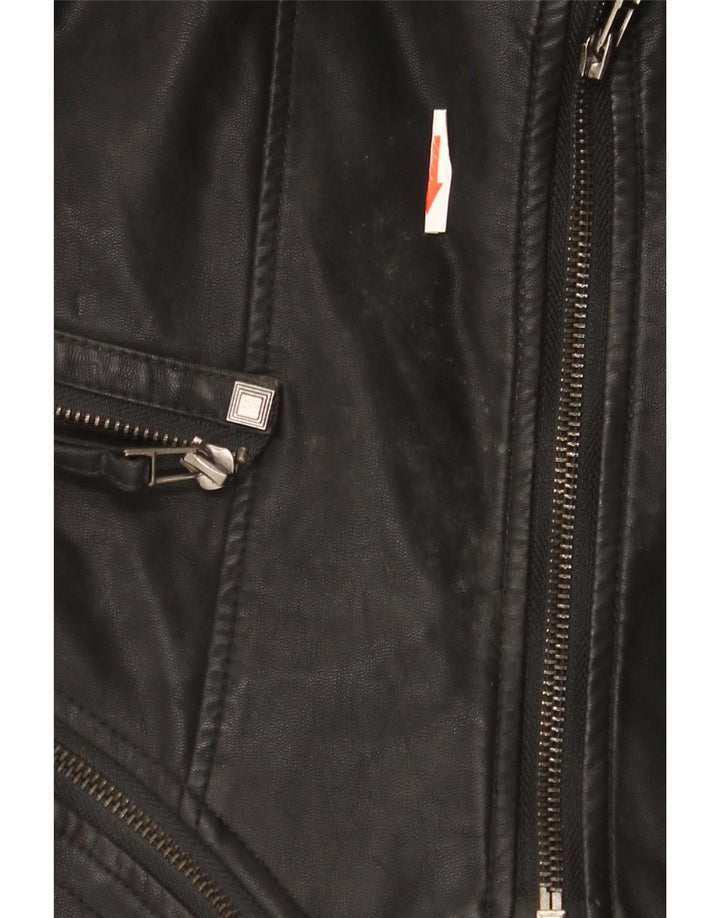 Jaqueta feminina vintage de couro para motociclista UK 10 pequena preta