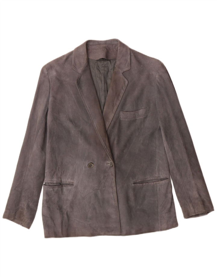 Jaqueta blazer feminina VINTAGE com peito duplo de camurça Reino Unido 14 cinza médio