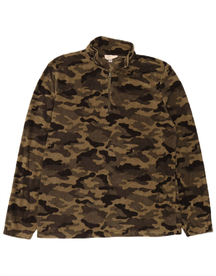 Mountain Warehouse Suéter masculino de lã com zíper e gola média camuflagem bege