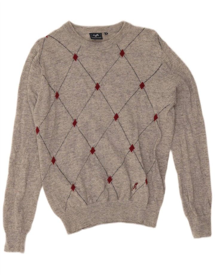 Suéter masculino Lotto com gola redonda cinza médio Argyle/lã diamante