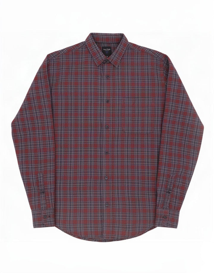 Camisa masculina de flanela James Pringle, poliéster xadrez médio cor de vinho