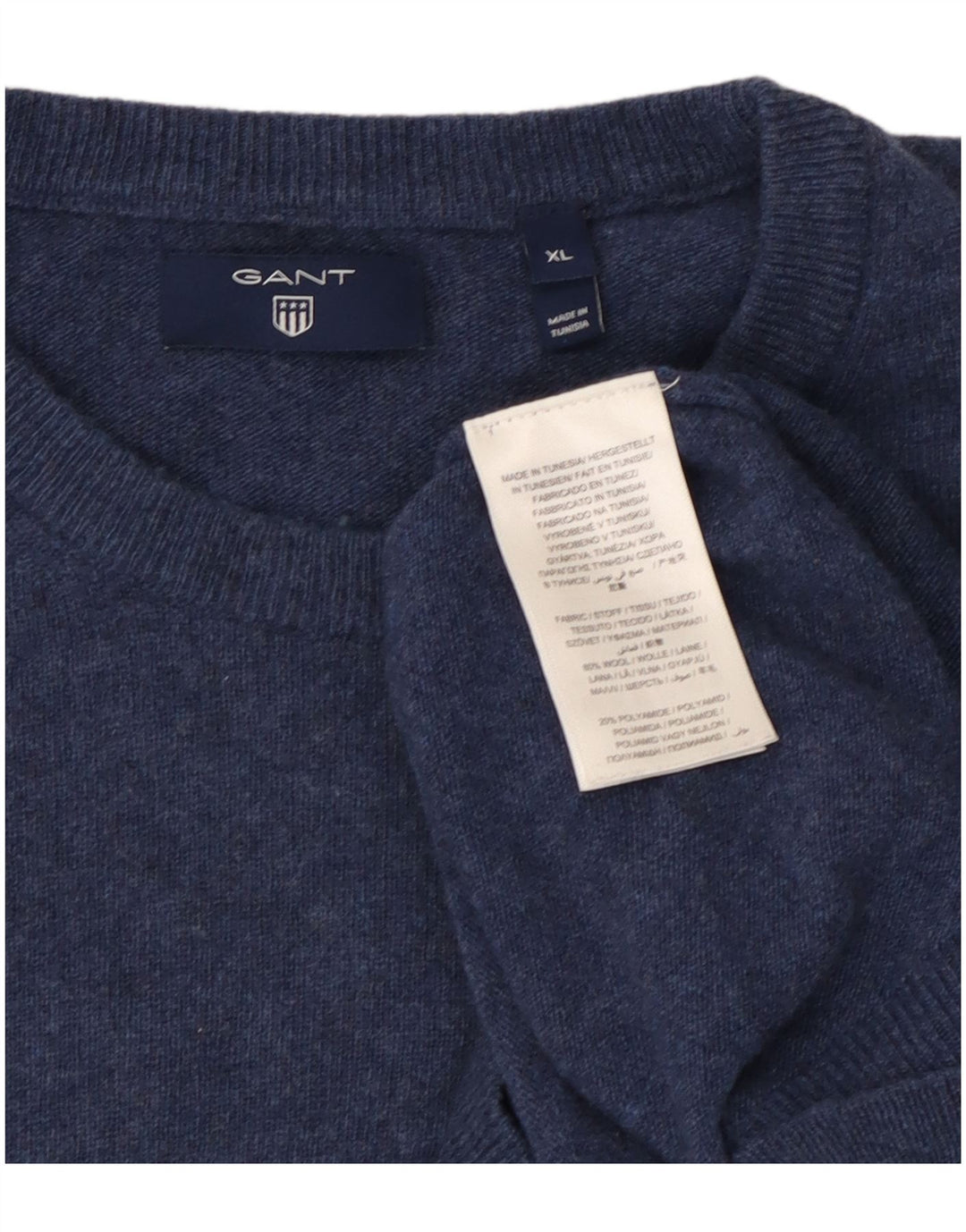 Suéter masculino Gant com gola redonda e lã azul marinho XL