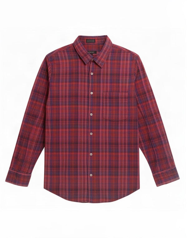 Camisa masculina Dkny grande xadrez vermelha de algodão