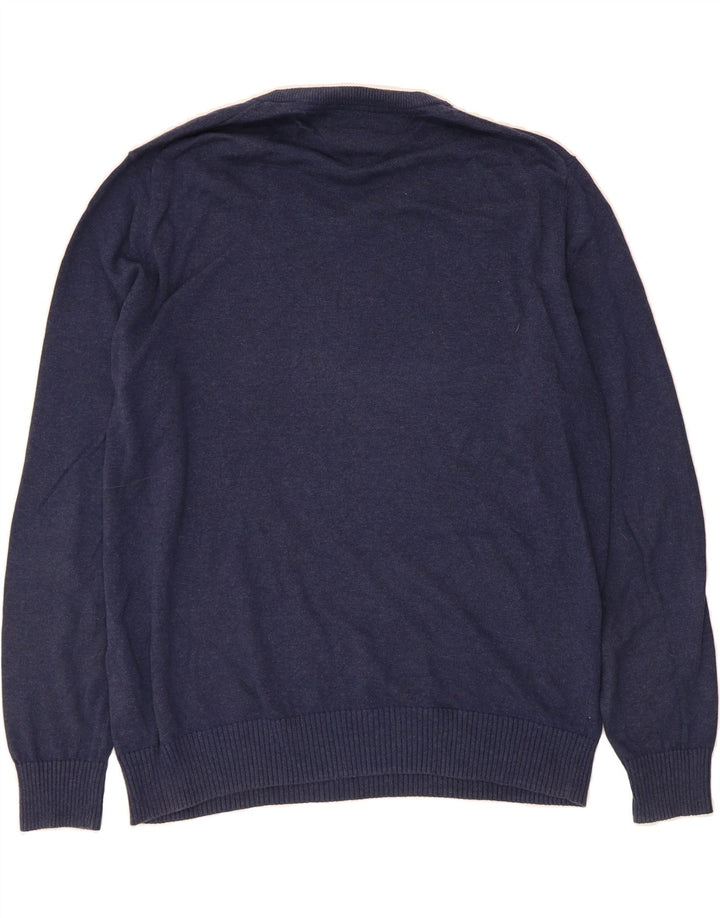 TOMMY HILFIGER Mens V-Neck Jumper Sweater Large Navy Blue Cotton Vintage Tommy Hilfiger and Second-Hand Tommy Hilfiger from Messina Hembry 