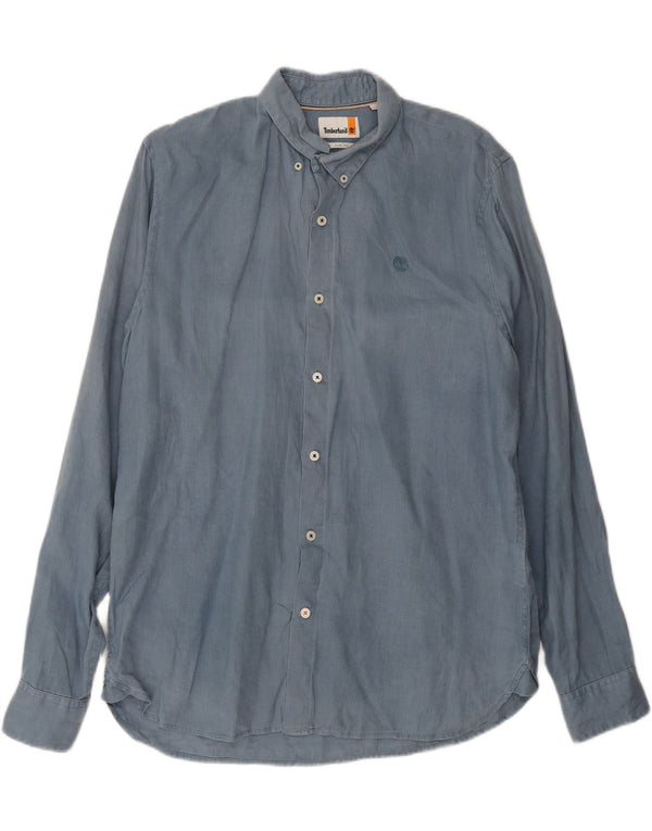 Timberland Mens Slim Fit Camisa Médio Azul Linho