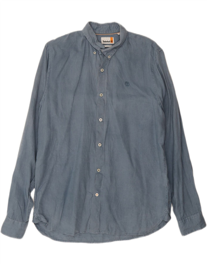 Timberland Mens Slim Fit Camisa Médio Azul Linho