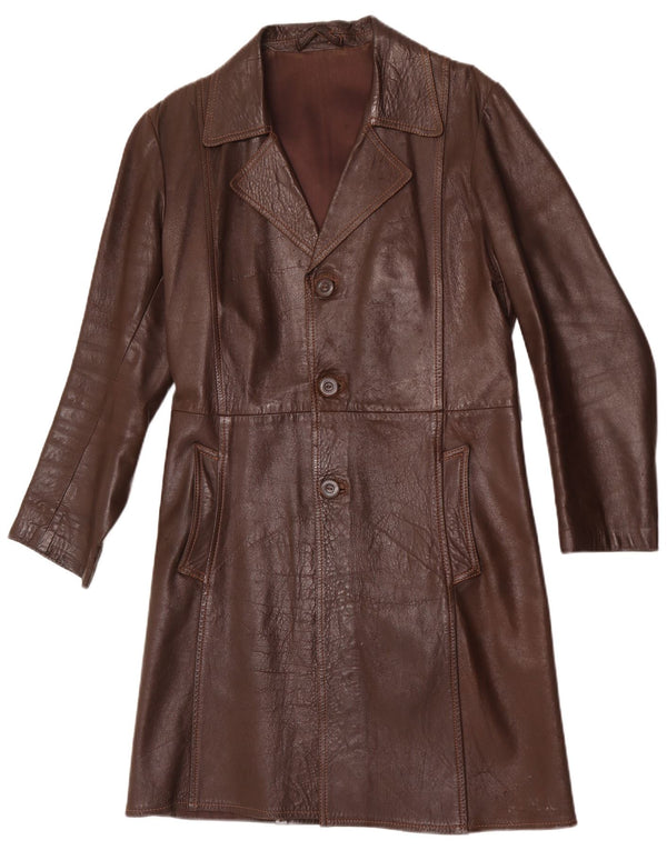 Casaco de couro feminino vintage UK 14 marrom médio