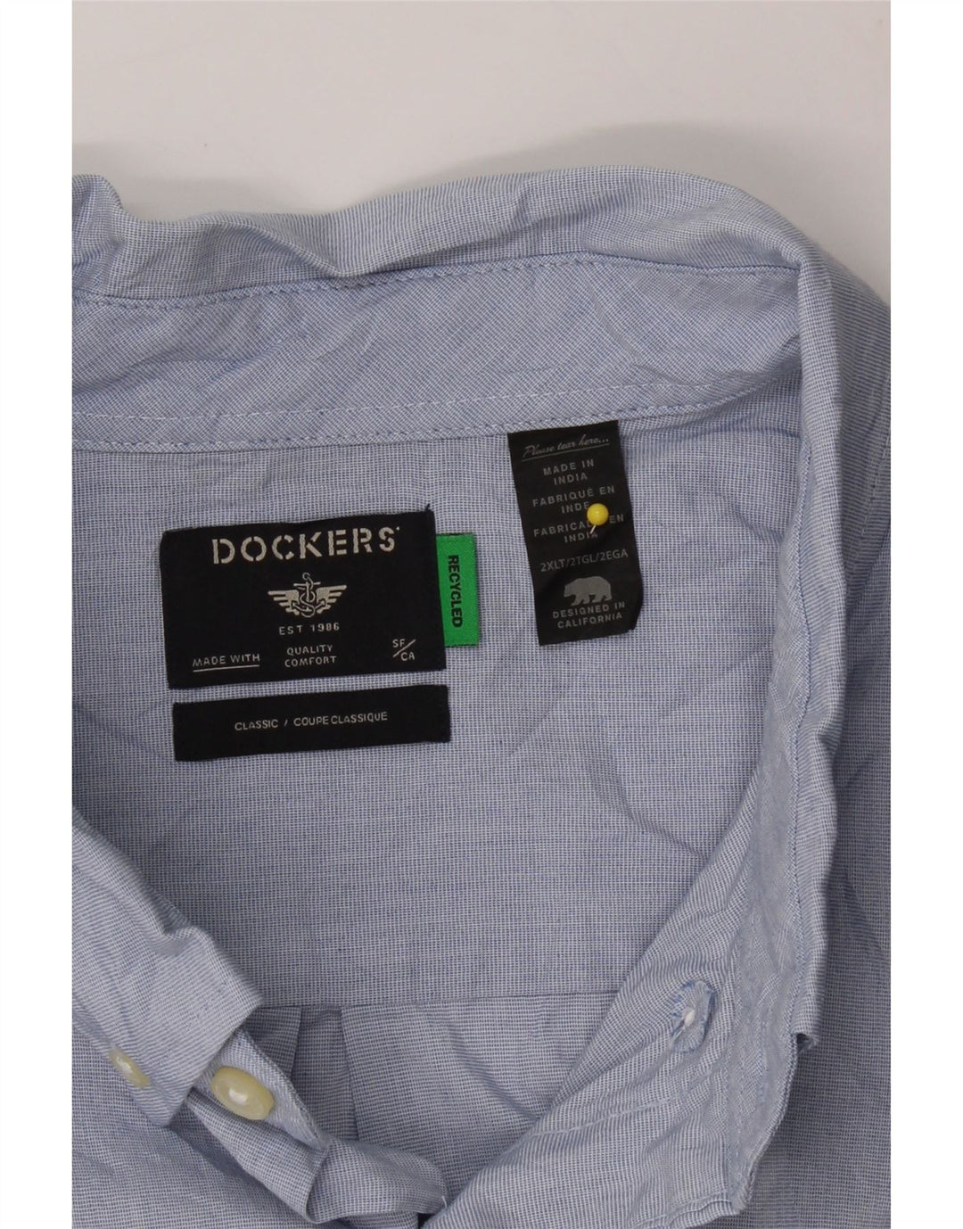 DOCKERS Mens Classic Fit Shirt 2XL Blue Cotton Vintage Dockers and Second-Hand Dockers from Messina Hembry 