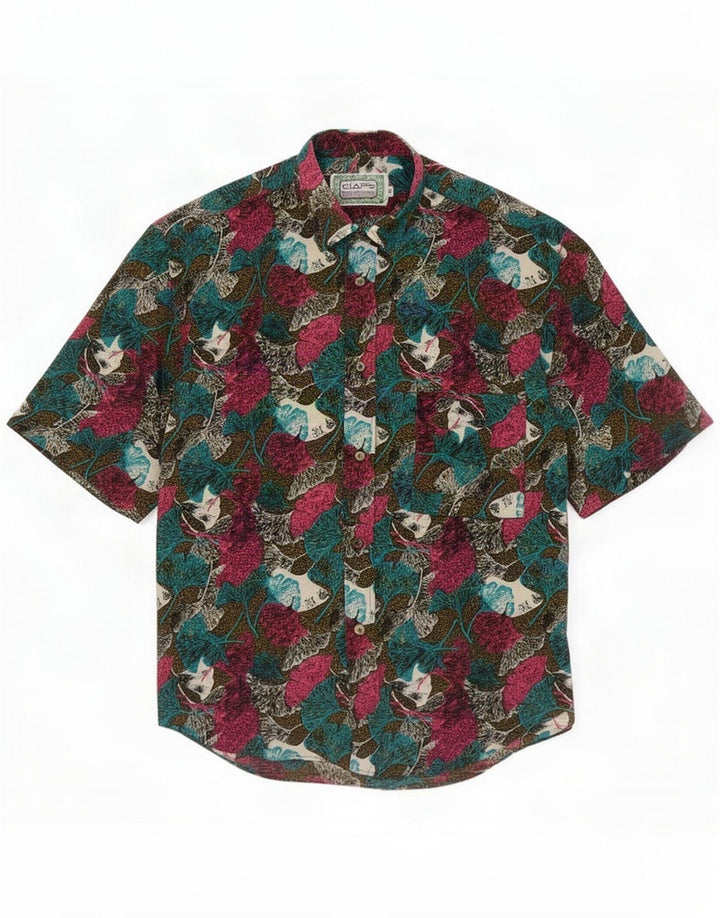 Ciaps Camisa masculina de manga curta pequena floral multicolorida