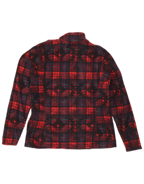Jumper de lã feminino Eddie Bauer com zíper e gola UK 16 grande vermelho geométrico